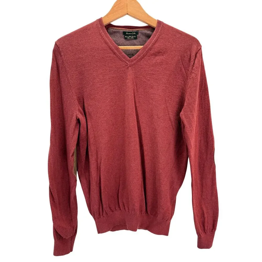 Massimo Dutti Cashmere Blend Sweater Mens M Maroon Elbow Patches Academia Preppy